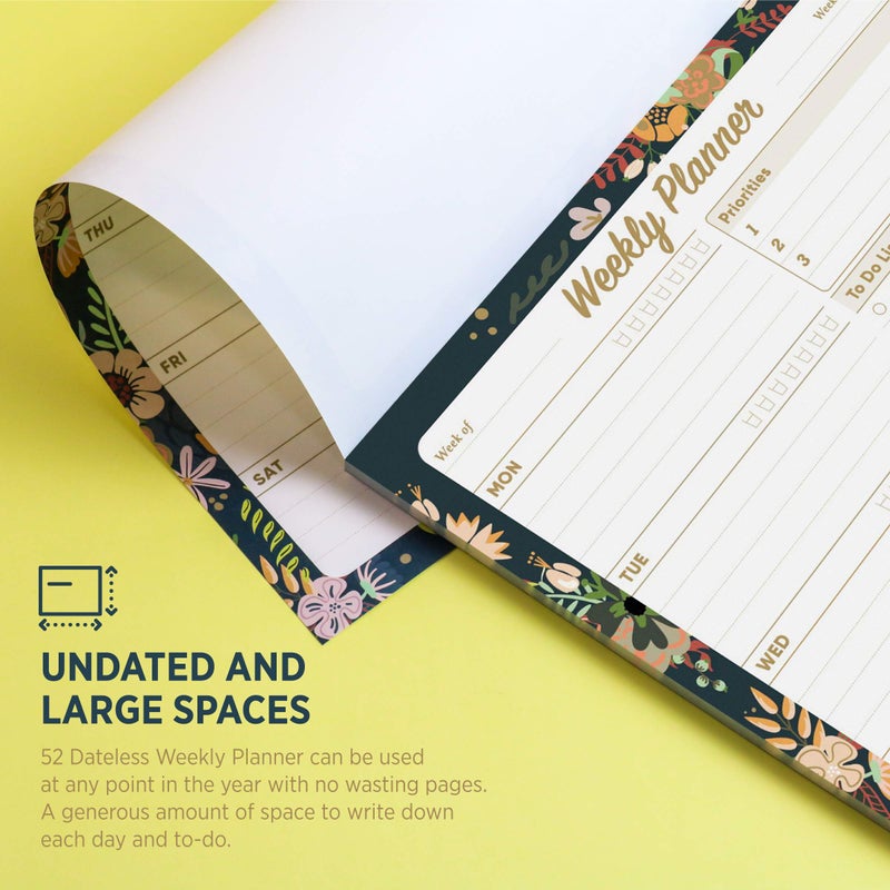 Oriday Weekly Planner Task Organizer Pad - 52 Sheets Undated Planning Tear-away Notepad (7.8" x 10" Dark Flower) - Image 4